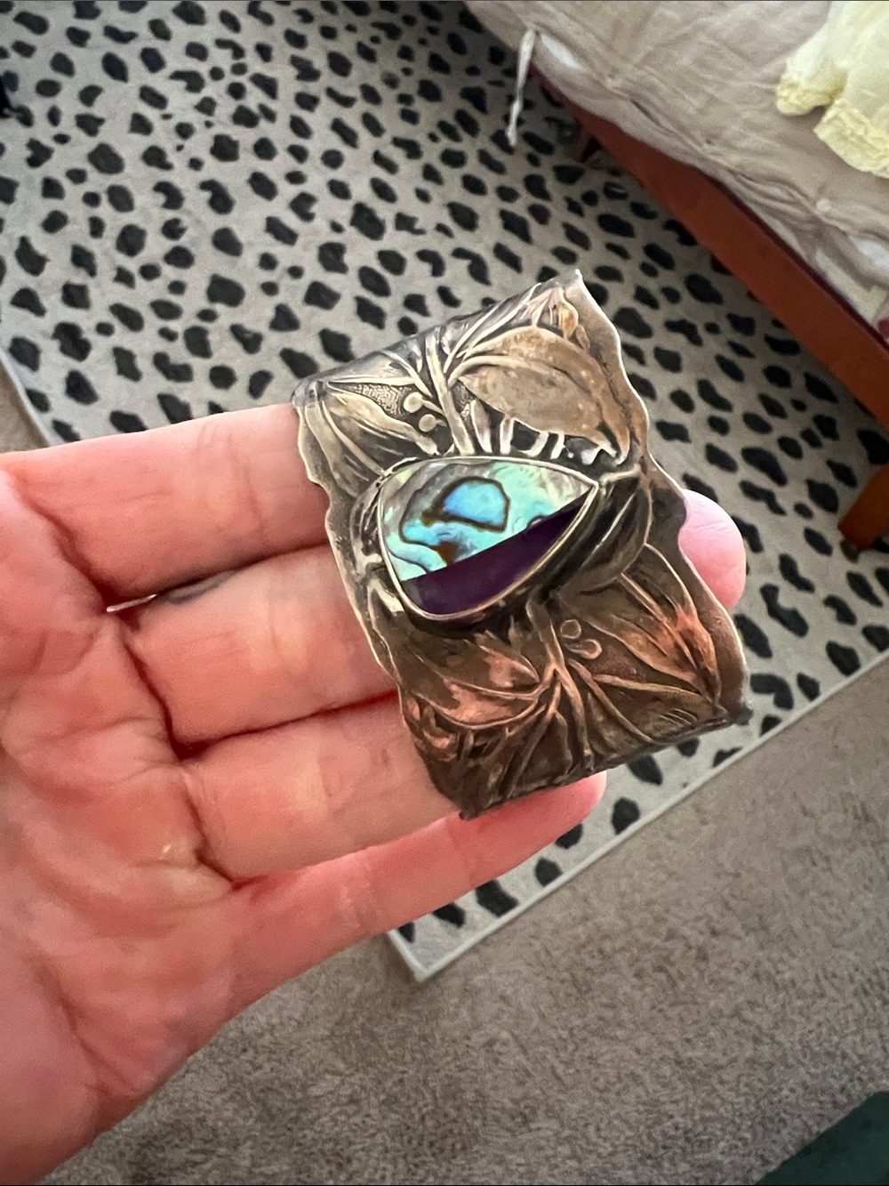 Vintage-Abalone & Amethyst Silver Cuff Bracelet